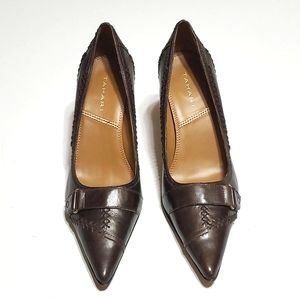 TAHARI Classic Chocolate Brown Leather Pumps Size 8.5M